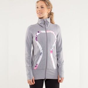 Lululemon In Stride Jacket Heathered Fossil Blurred Blossoms White Womens 6